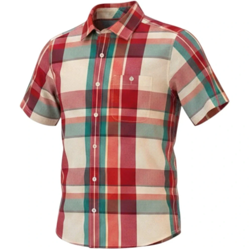 The North Face Mens Short Sleeve Plaid Button‎ Up Shirt Red Green Small